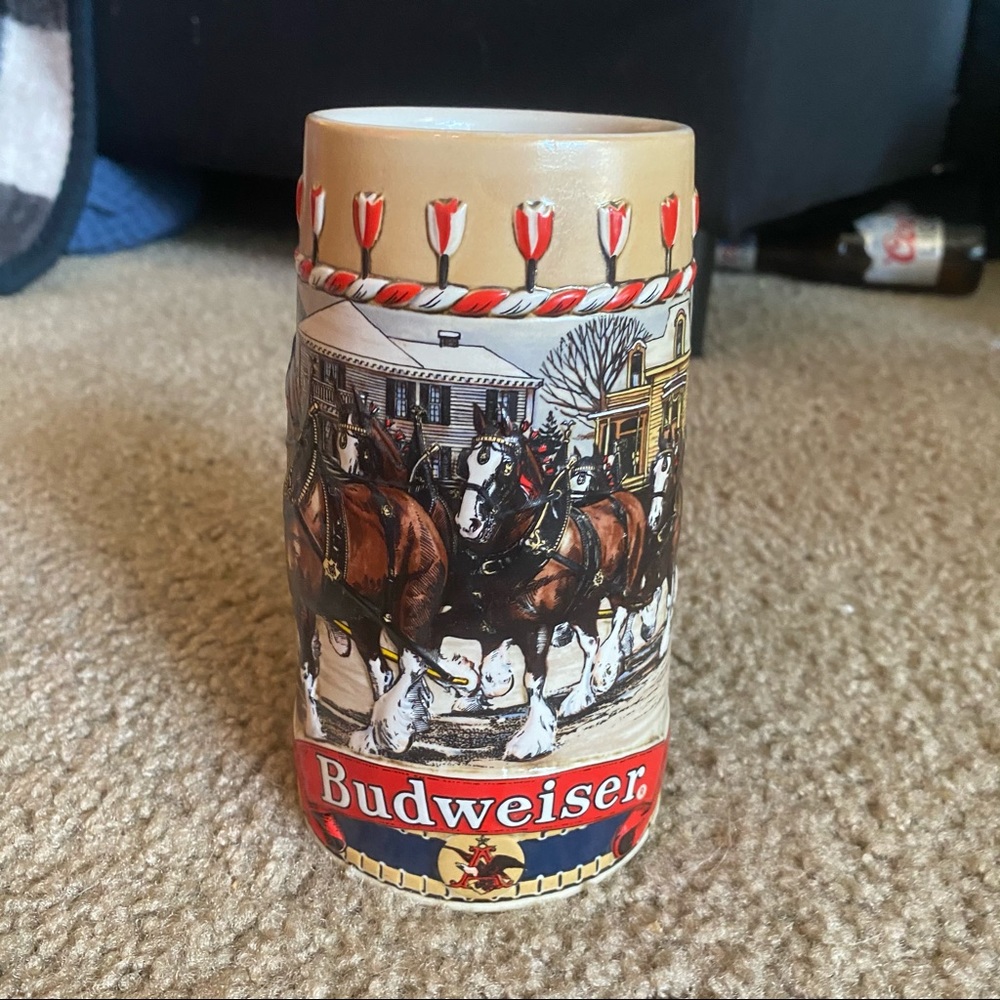 Budweiser 1986 B Series beer Stein Clydesdales horses Christmas German collector